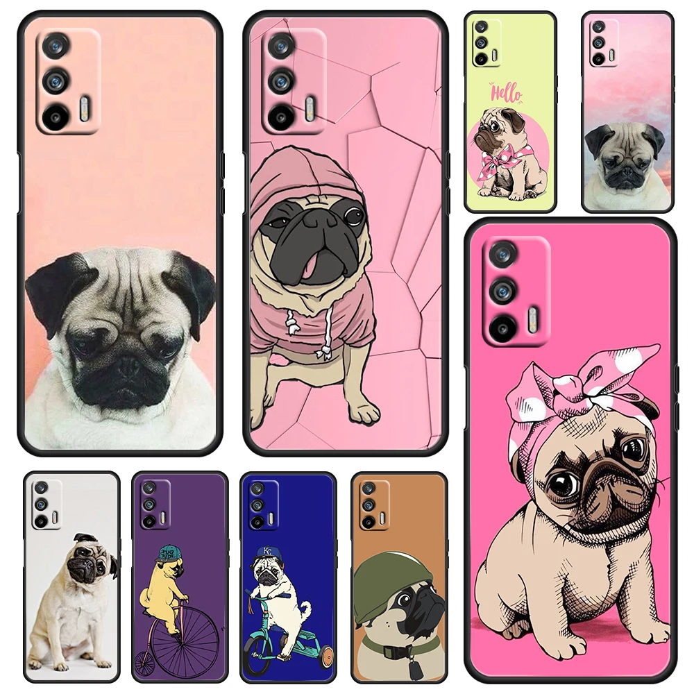 

Cute Pug dog Ride butterfly For OPPO Realme GT Explorer Master Neo Flash Edition C21 C20 C15 C11 C3 Soft Black Phone Case