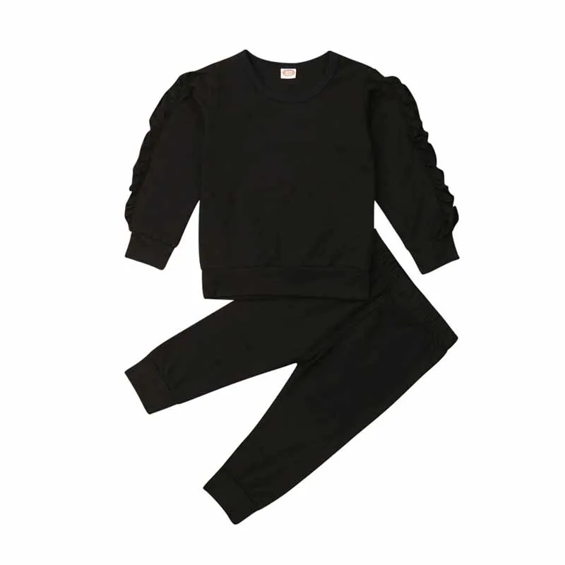 Conjuntos de 0 a 3 a&ntilde;os para ni&ntilde;as peque&ntilde;as, sudaderas informales y pantalones largos, ropa de casa de Color s&oacute;lido, primavera y oto&ntilde;o-5