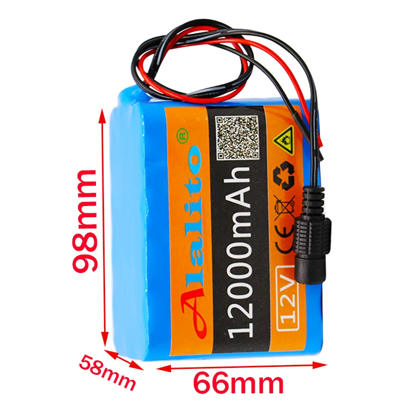 Alalito high quality 12V 12Ah 18650 lithium battery 12.6V 12000mAh rechargeable with BMS for 75 W LED xenon lamp | Электроника