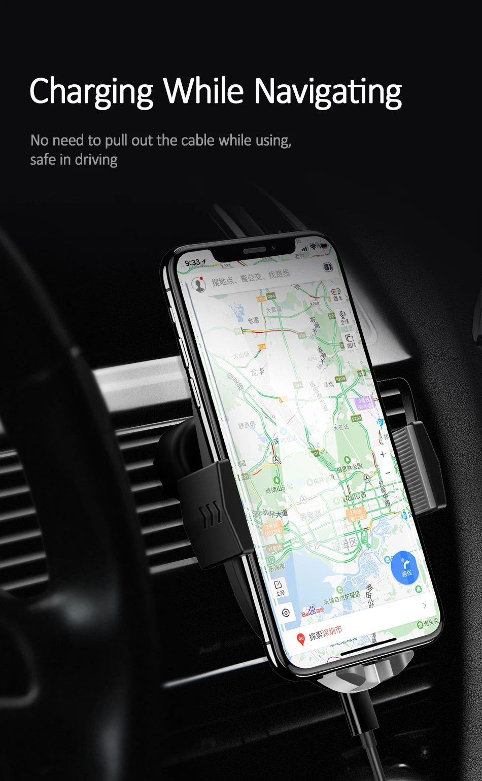 USAMS 360 Вращение автоматическое Qi Беспроводное зарядное устройство Автомобильный держатель вентиляционное отверстие Быстрая зарядка подставка зарядное устройство для телефона для iPhone XS XR 8 samsung