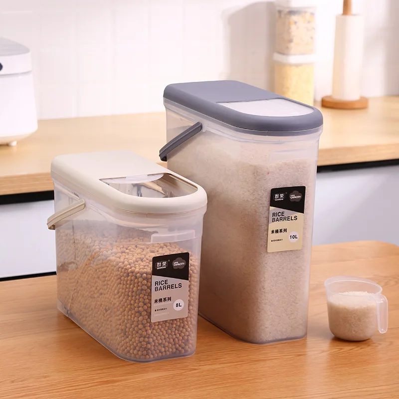

8KG Plastic Sealed Rice Dispenser Single Bucket Kitchen Container Transparent Flour Grain Dry Food Storage Box House Organizer