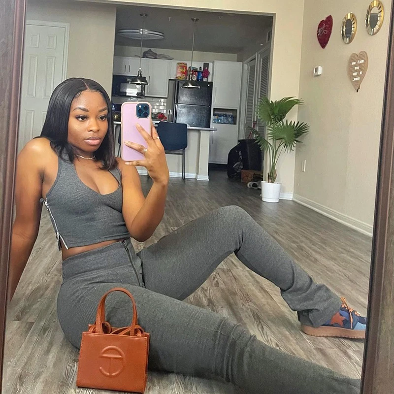 

CuteNOVA Classic Solid Color Two-Piece Trousers Suit Women's Slim Fit V-Neck Sexy Top Suit 2021 Casual All-Matching Women's Wear
