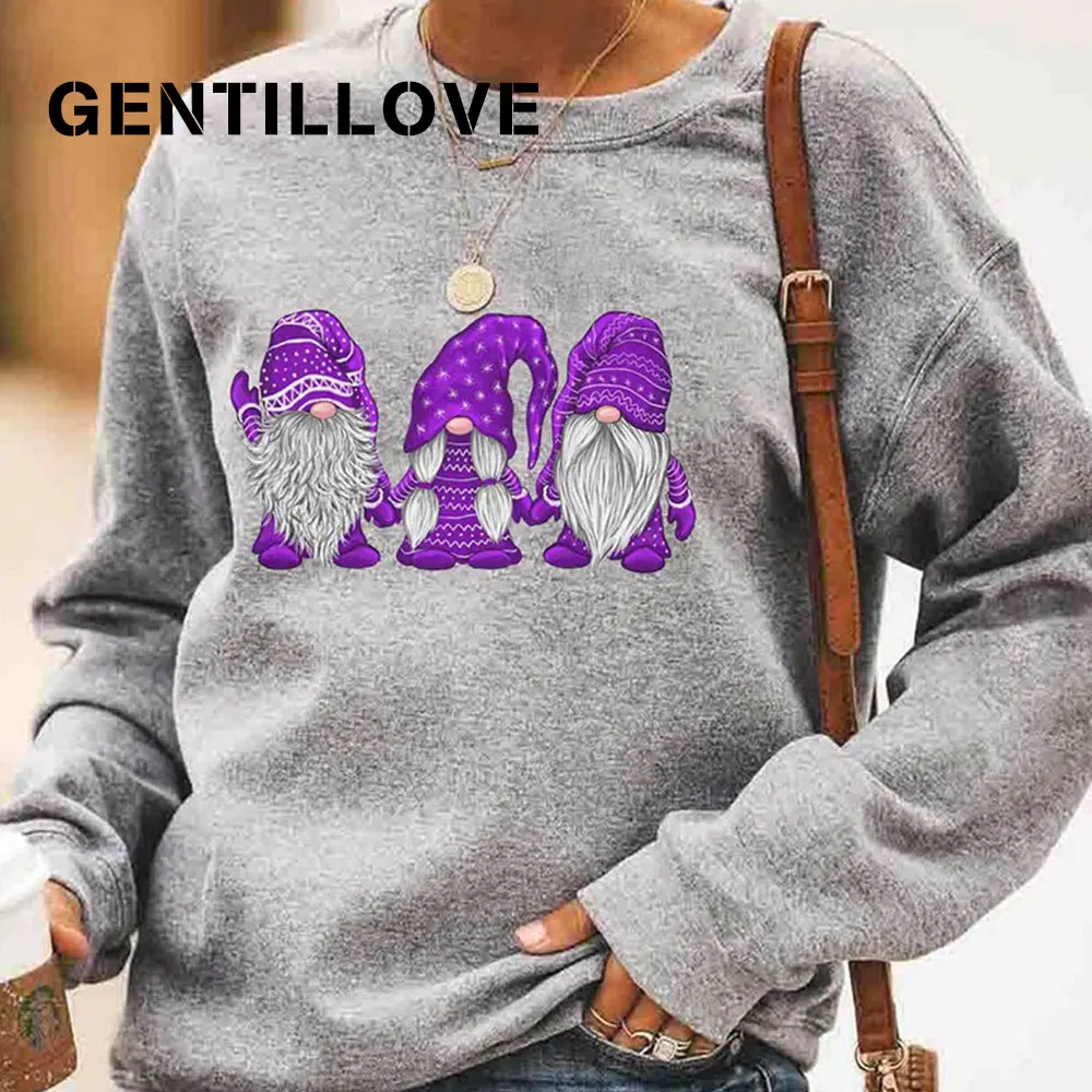 

Рождественский пуловер оверсайз Gentillove, женские свободные толстовки с длинным рукавом и круглым вырезом, Модные свитшоты с принтом Санта-Кл...