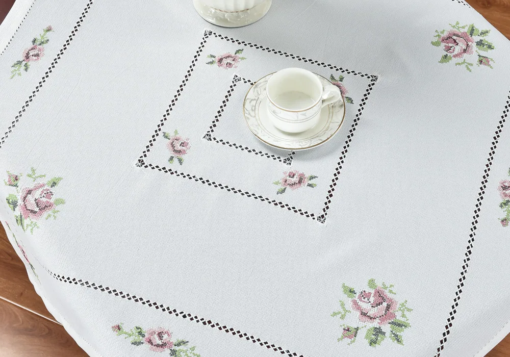 Романтическая скатерть и [Camellia Casa] для вышивки крестиком льняная моющаяся белая