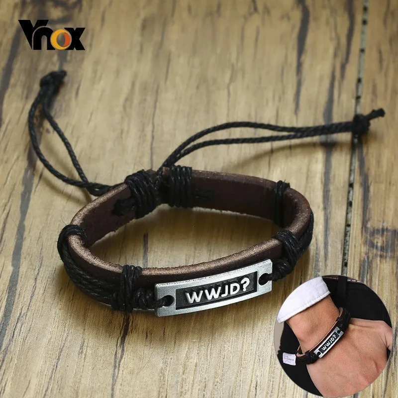 Vnox WWJD кожаные браслеты для женщин и мужчин богемский праздничный браслет