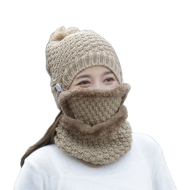 Женский вязаный шарф комплект из двух предметов модная шерстяная вязаная шапка