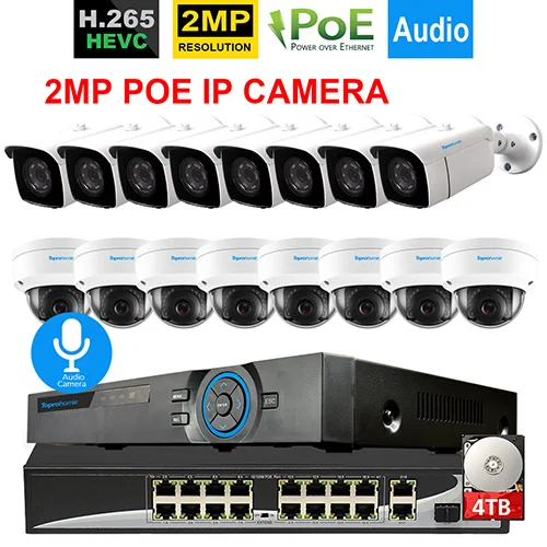 TOPROHOMIE H.265+ 16CH 4K 5MP POE NVR комплект 16X2 Мп аудио запись камера безопасности Система 48 в 1080P POE IP камера P2P HDMI CCTV NVR - Цвет: 8 Bullet and 8 Dome