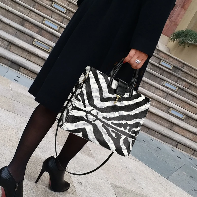 Роскошные сумки через плечо с рисунком зебры женские Дизайнерские Большие