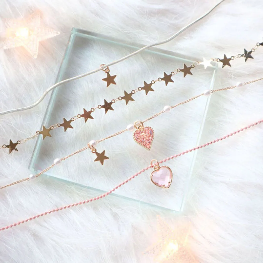 Япония Корея розовый кулон любовь Золотая Звезда Ожерелье Длинная цепочка для