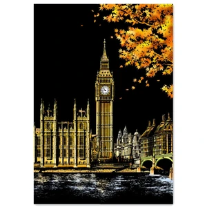 London Scratch Night View Poster Sticker Deluxe Erase Black Scratch World Map Scratch Off Foil Layer Coating Painting as Gift A1