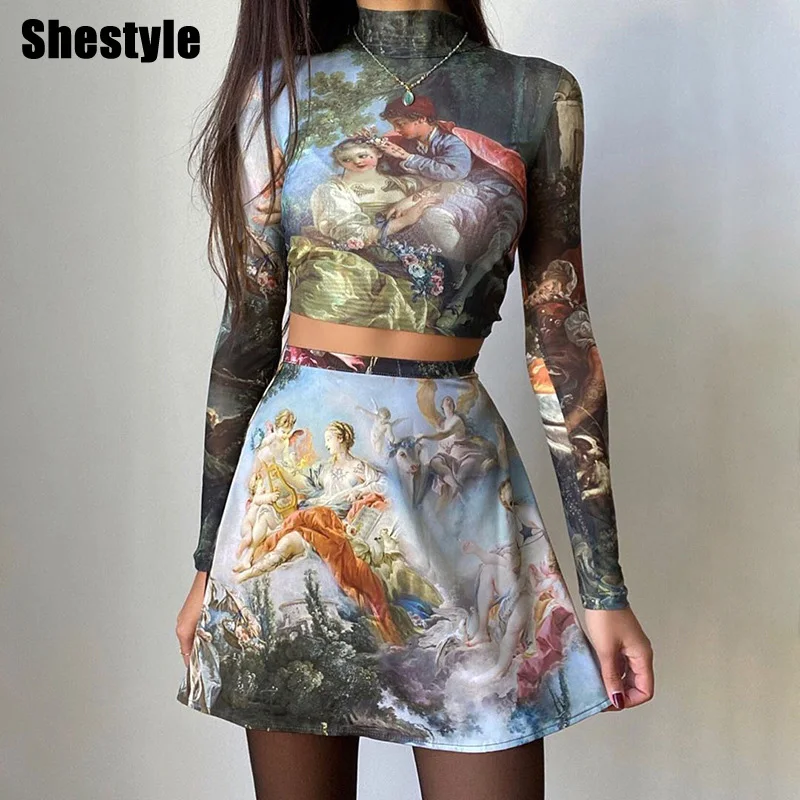 Женский комплект из двух предметов с принтом Ангел укороченный топ высоким