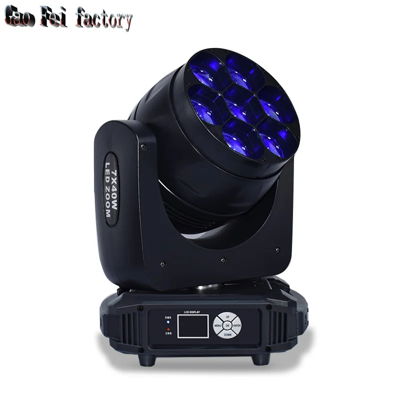 

Lighting Professional DJ Stage Light 7X40W Lyre Wash LED Zoom Bee Eyes RGBW 4In1 Mixed Colors For DJ Disco Party Bar Show