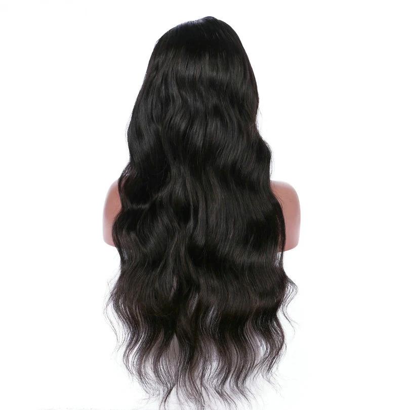 Черный 13x4 парик из человеческих волос с фронтальным кружевом длинная волна воды