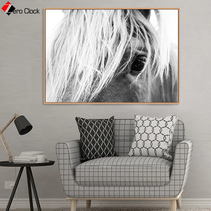 Zero Clock дикий холст с изображением лошадей живопись животные принты черно-белый