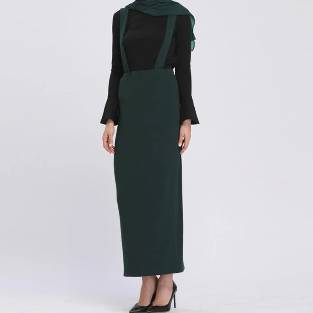 Green Skirt Женская облегающая Длинная черная юбка с высокой талией, облегающие макси юбки, мусульманская праздничная одежда с двумя лямками на плечах, юбка-карандаш, повседневные юбки - Цвет: Green Skirt