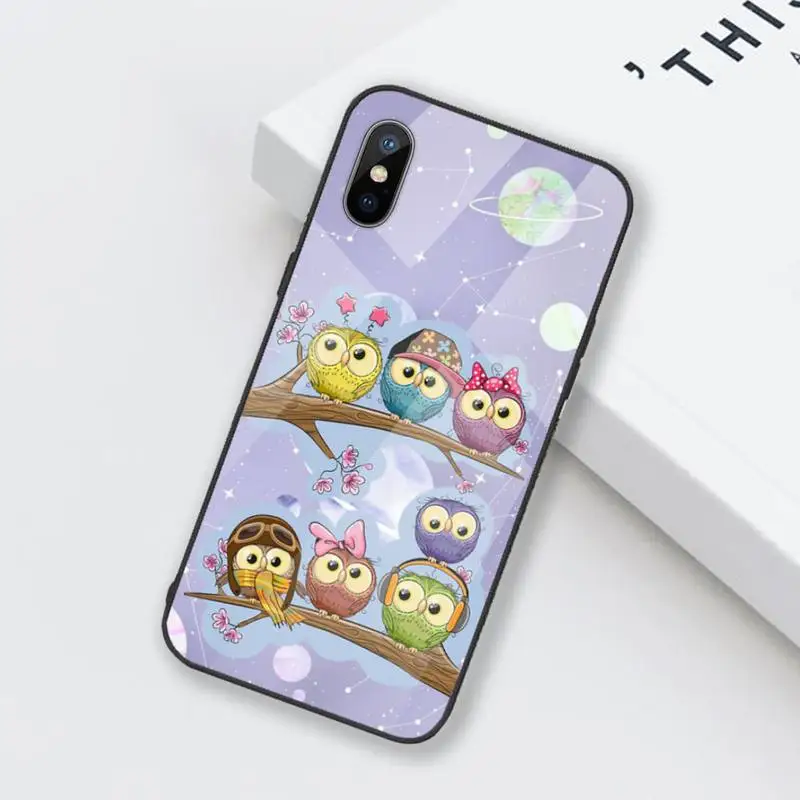 

Baby Cute Owl Cartoon Phone Case Tempered glass For iphone 6 6S 7 8 plus X XS XR 11 12 mini PRO MAX