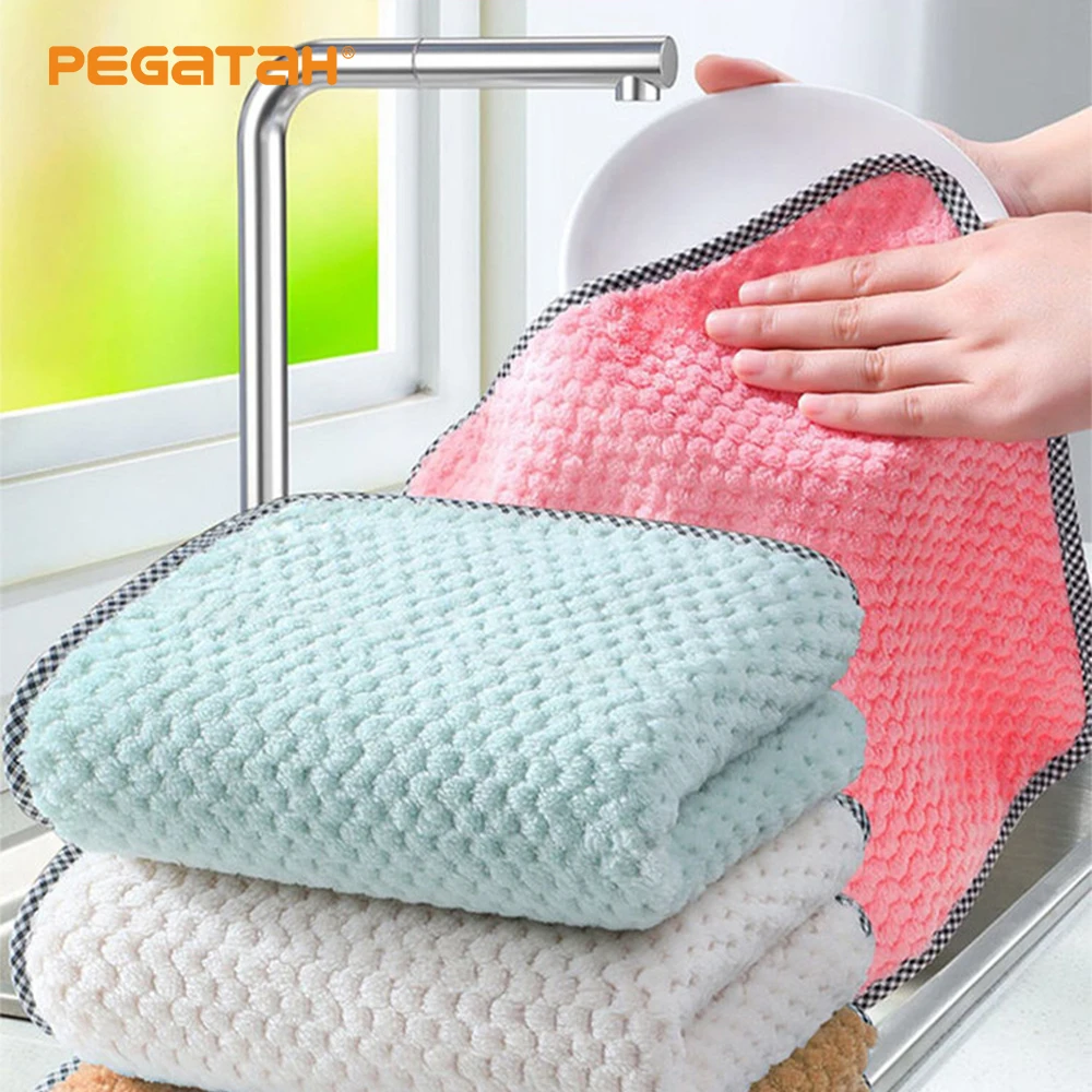 

Daily Dish Towel Non-stick Oil Dishes Cloth Absorbent Scouring Pad Wood Fiber Kitchen Rags Household Kitchen Cleaning Cloth