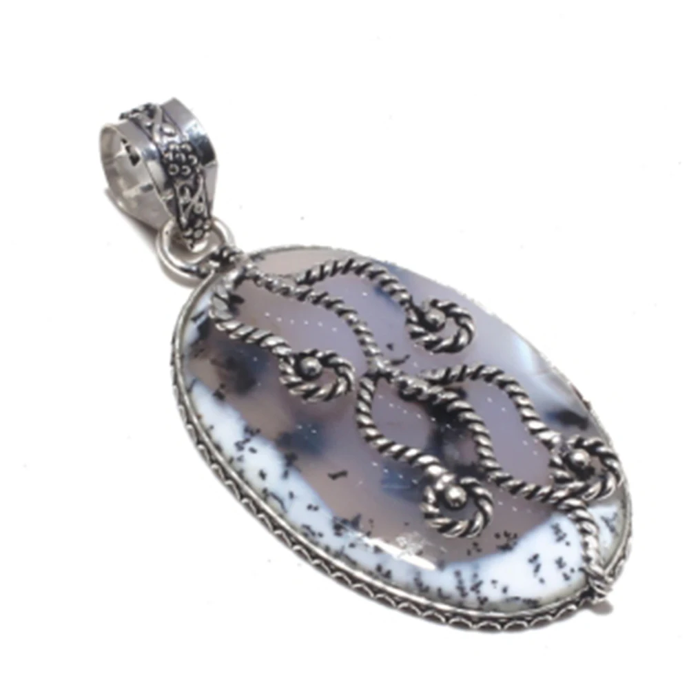 Подлинная Dendrite Опал Подвеска Серебряное покрытие над медью ручная работа