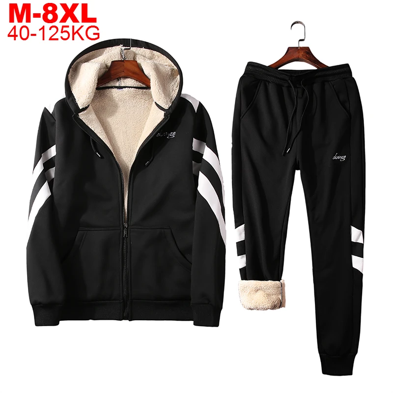 Tracksuits Big Size Sportswear Men Sets Oversized Hoodies Jogger Set Fleece Sweatshirt Zipper Jacket Pants Male Warm Sweatsuits