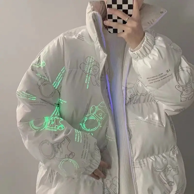 Мужская зимняя куртка в стиле хип-хоп с аниме принтом ветровка оверсайз уличная