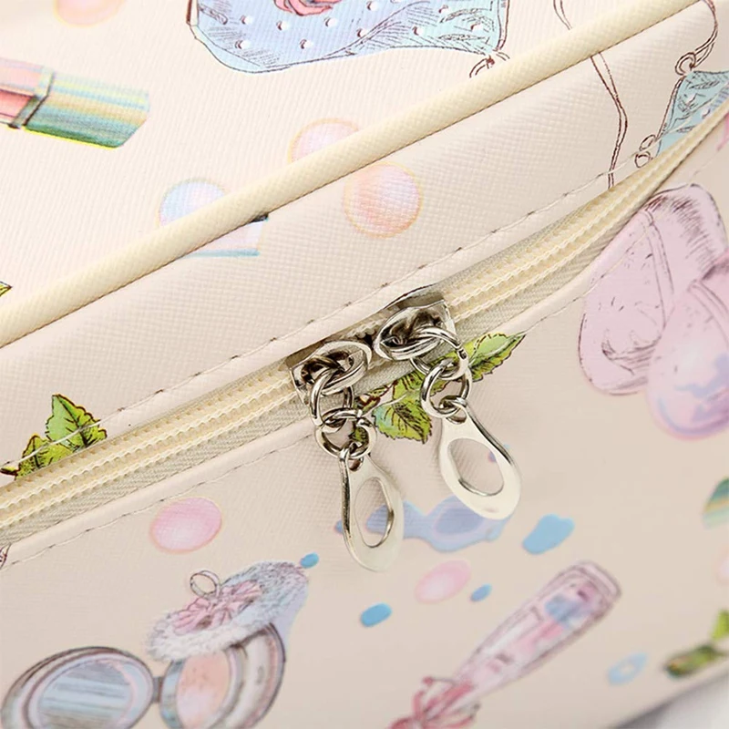 

ASDS-Large PU Cosmetic Bag Travel Cosmetic Bag with Cosmetic Brush Holder Waterproof Portable Toiletry Storage, Beige