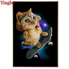 Алмазная 5d картина сделай сам, полноразмерная мозаика с изображением квадратных и круглых страз, космос, кошка, вышивка крестиком, значок для алмазной вышивки