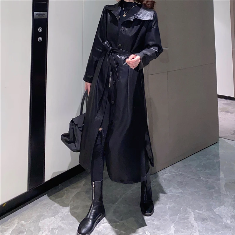 

Hot sale Ldies sexy streetwear faux leather coats New Spring Loose PU Leather Windbreaker Trench overcoats