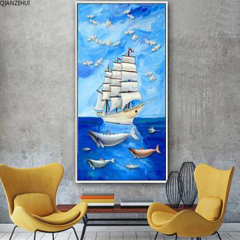 QIANZEHUI алмазная 5D Вышивка сделай сам круглая Алмазная гладкая картина с парусным