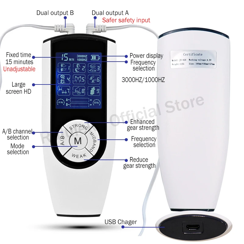Миостимулятор двухканальный Выход десятки тысяч EMS боли Массажер Электрический