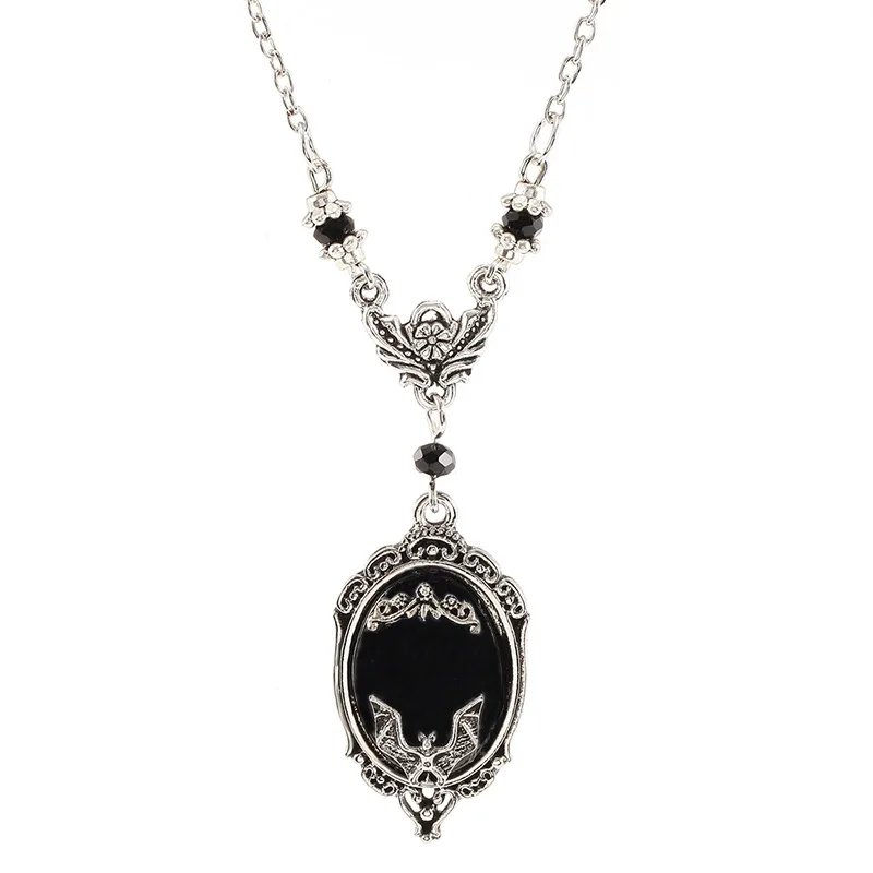 Black Gemstone Gothic Bat Pendant Chain Necklace Halloween Party Jewelry Witch Crystal Gift For Women | Украшения и аксессуары