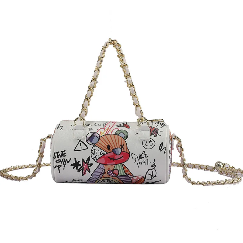 

Cartoon bag 2021 summer Korean fashion graffiti ins net red one shoulder cross carrying portable cylinder bag