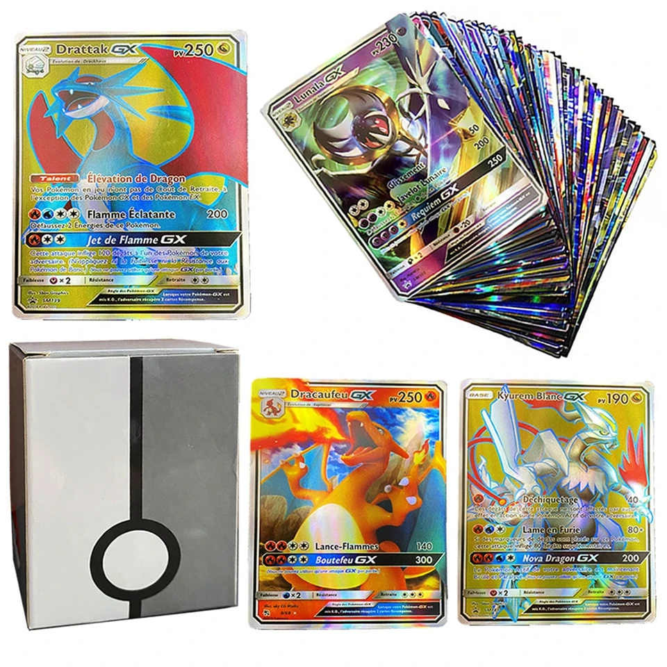 

100pcs Pokemon Francaise Cards Box Playing Game GX EX VMAX Shining Carte Display Pokémon Collection Battle Trading Kid Toy Gift