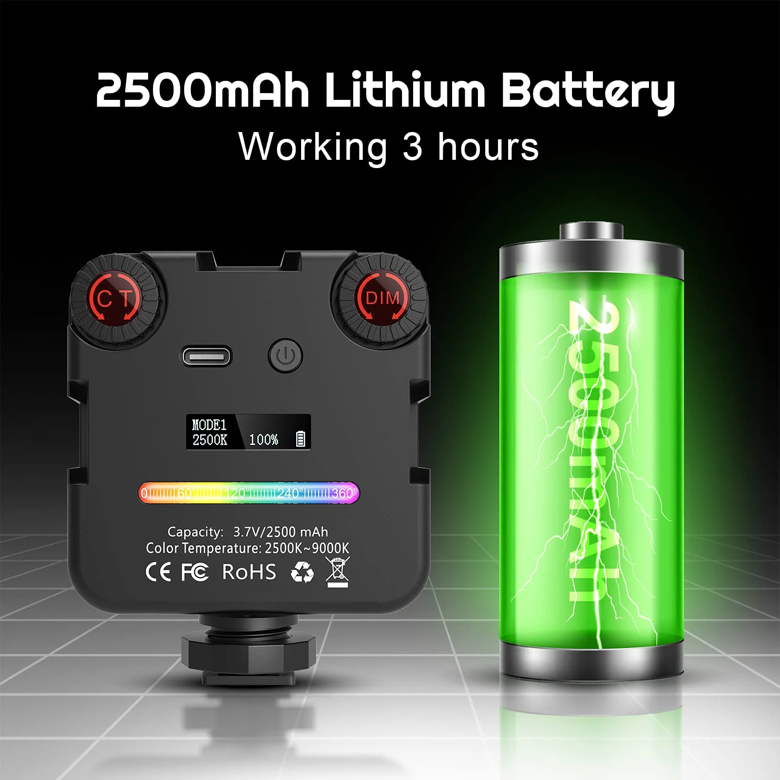 64RGB мини светильник лампа для камеры 2500 мА/ч перезаряжасветодиодный Светодиодная
