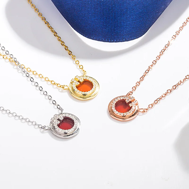 

Sterling Silver 925 Pendants Inlaid Diamond Double T Letter Round Collarbone Necklace for Women Fine Jewelry Wholesale