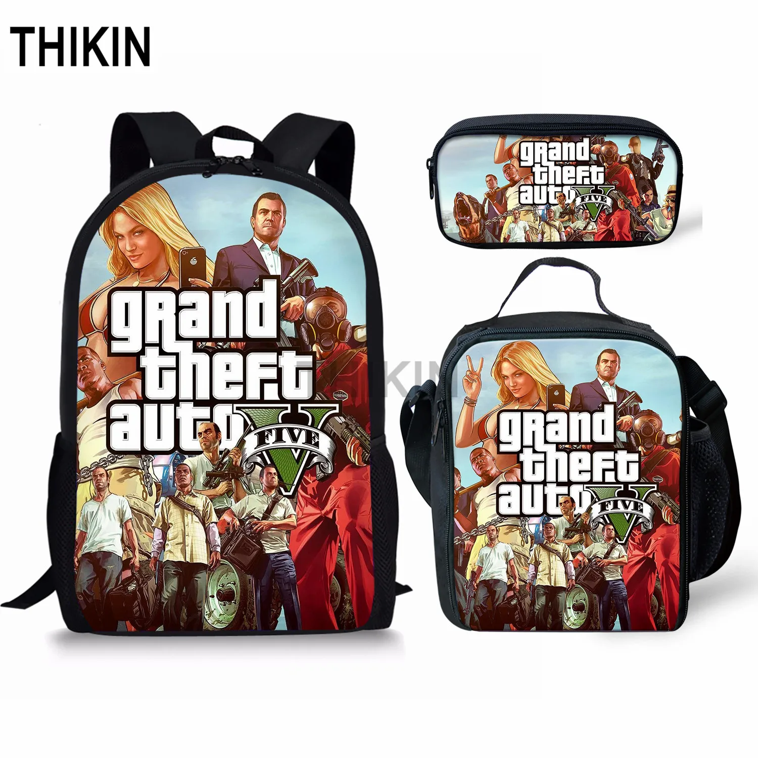 as picture THIKIN Grand Theft Auto школьные сумки для подростков мальчиков 3 шт./компл. сумки на плечо крутая игра GTA рюкзак комплект для детей; обувь для девочек; обувь для студентов; Mochila - Цвет: as picture
