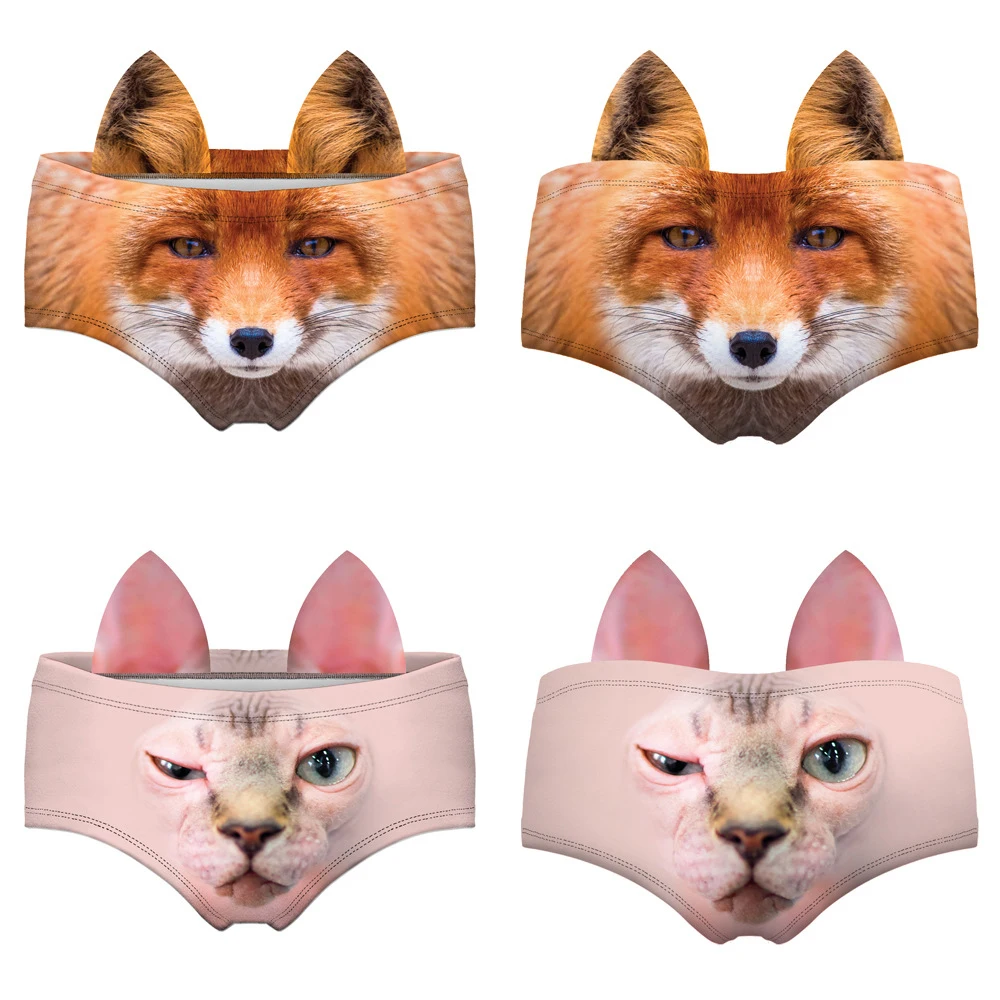 1 шт., женские трусики с рисунком животных, милые трусы с 3D принтом свинки, кошки, бульдог, гепард, с ушками, подтягивающие талию и бедра