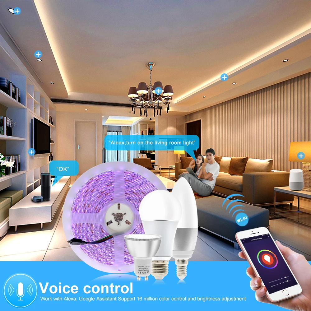 Умная Светодиодная лента Tuya Wi Fi RGB совместима с Amazon Alexa и Google Home управление