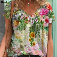 graphic tee shirts clothing plus size 5xl summer new fashion women v neck flower print short sleeve casual loose t shirt y2k top