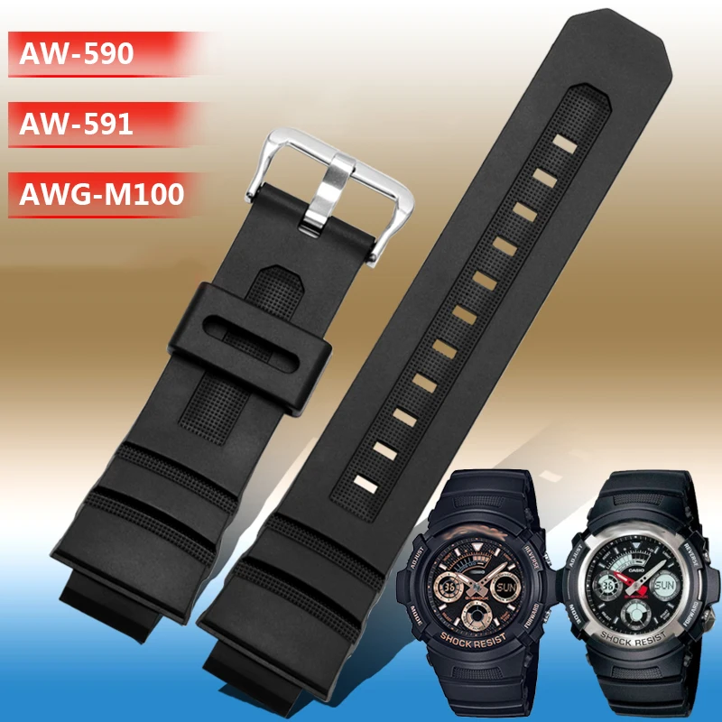 High Grade Rubber Wrist Strap For Casio G-Shock AW-591 590/5230/282B AWG-M100/101 G-7700/7710 Replacement Bracelet Watch Band