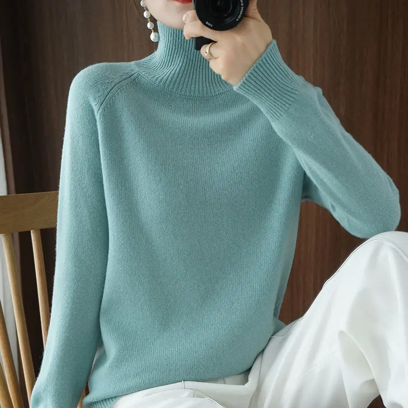 

Turtleneck Pullover Fall/winter 2021 Cashmere Sweater Women Pure Color Casual Long-sleeved Loose Pullover Bottoming Women's