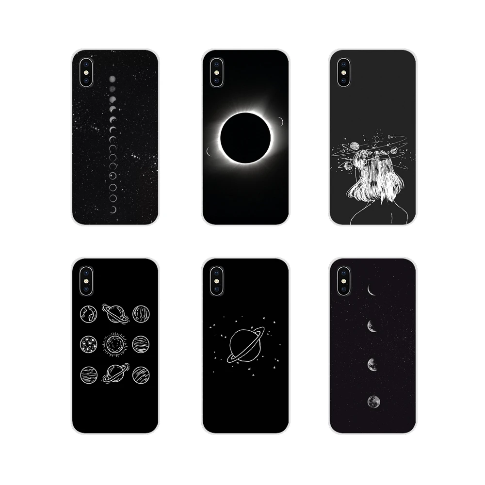 Планета черно-белого цвета с изображением солнца Луны звезд мобильный телефон