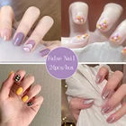 24 шт.кор. Короткие Поддельные ногтей маникюр готовые патч акриловое волокно для Неил арта украшения для кончиков ногтей советы летние накладные ногти для ног, полного покрытия, Пресс с клеем