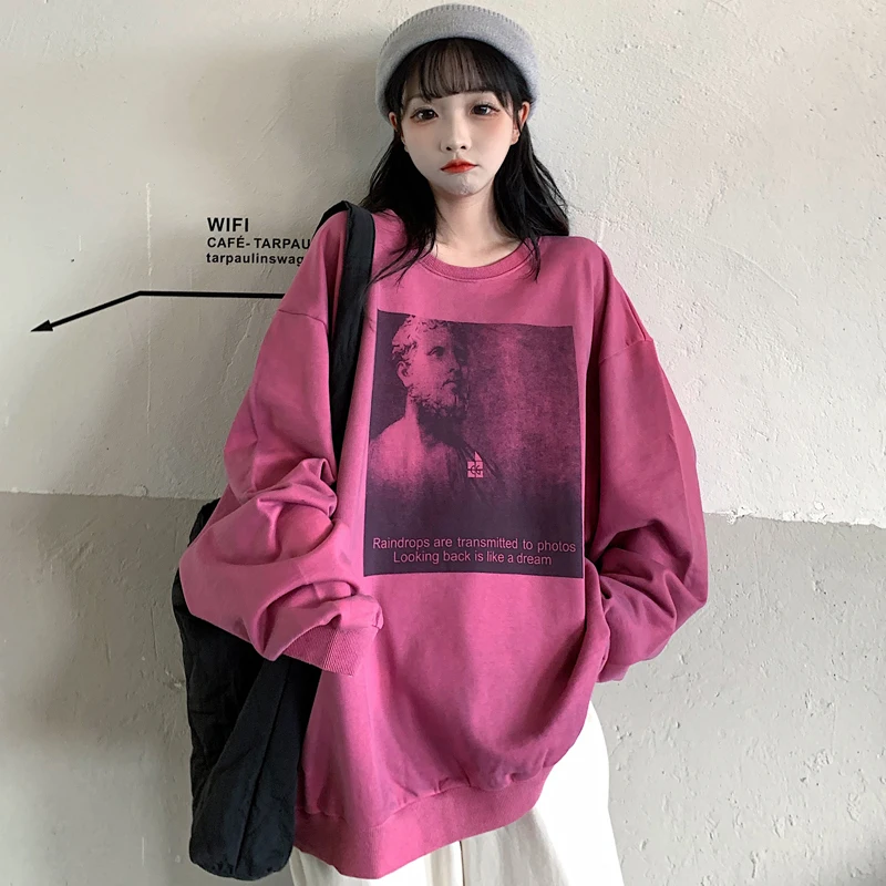 

Толстовки для женщин Harajuku оверсайз толстовка одежда 2021 осень весна длинный рукав свободный Kawaii корейский Тонкий Свитшот Kpop Топы
