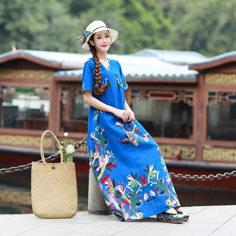 2020 Summr &amp Spring Vintage Long Dress Plus Size 2XL Dess for Woman Print Floral Dresses Clothes YY052 | Женская одежда