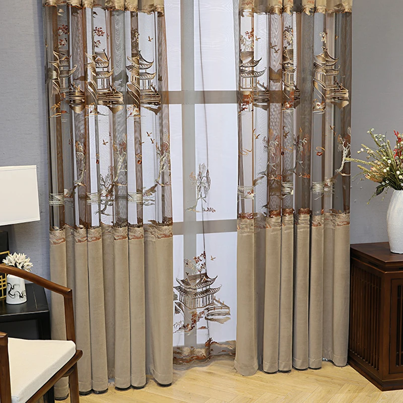 Высококачественные занавески с вышивкой в китайском стиле на заказ для гостиной