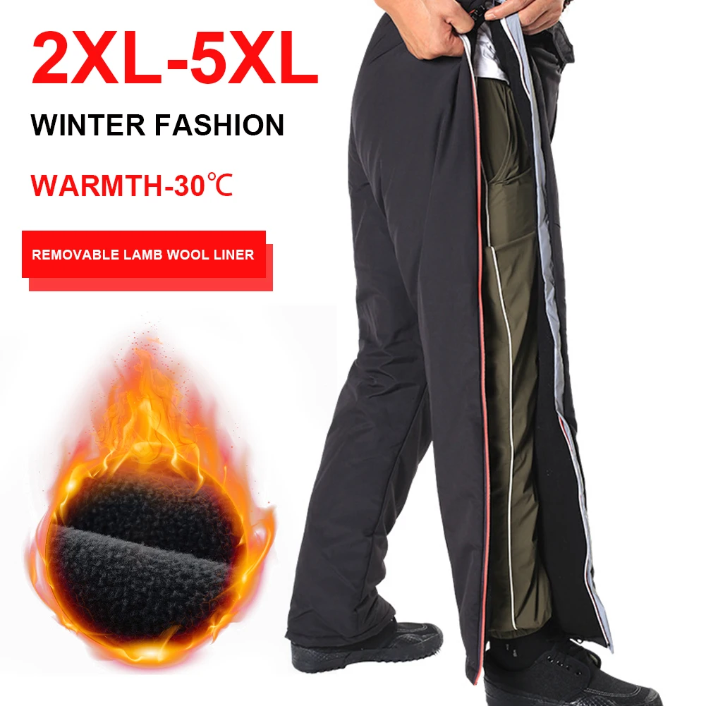 

Winter Warm Fishing Pants Men's Waterproof Thermal Fleece Lining Pants Side Zipper Cotton Trousers Outdoor Camping Hiking Pants
