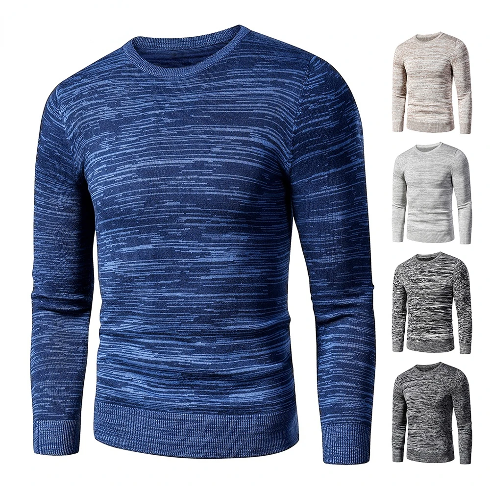 

Men Autumn New Casual Vintage Mixed Color Cotton Fleece Sweater Pullovers Men Winter O-Neck Fashion Warm Thick Jacquard Sweaters