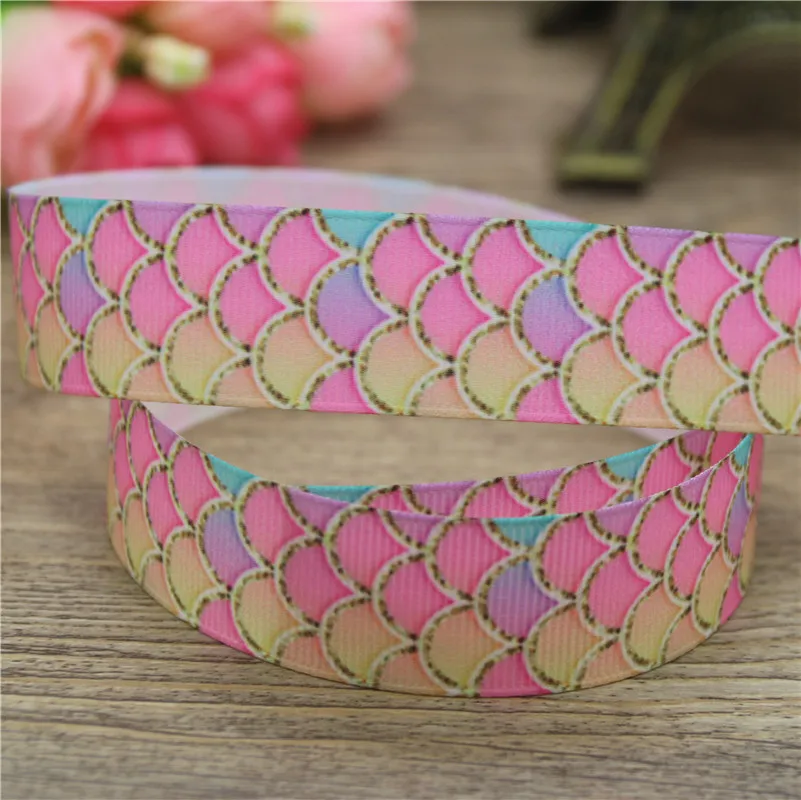 DHK 7/8 'ɵ ярдов Русалка рыбьей чешуи печатные grosgrain ленточный аксессуар hairbow