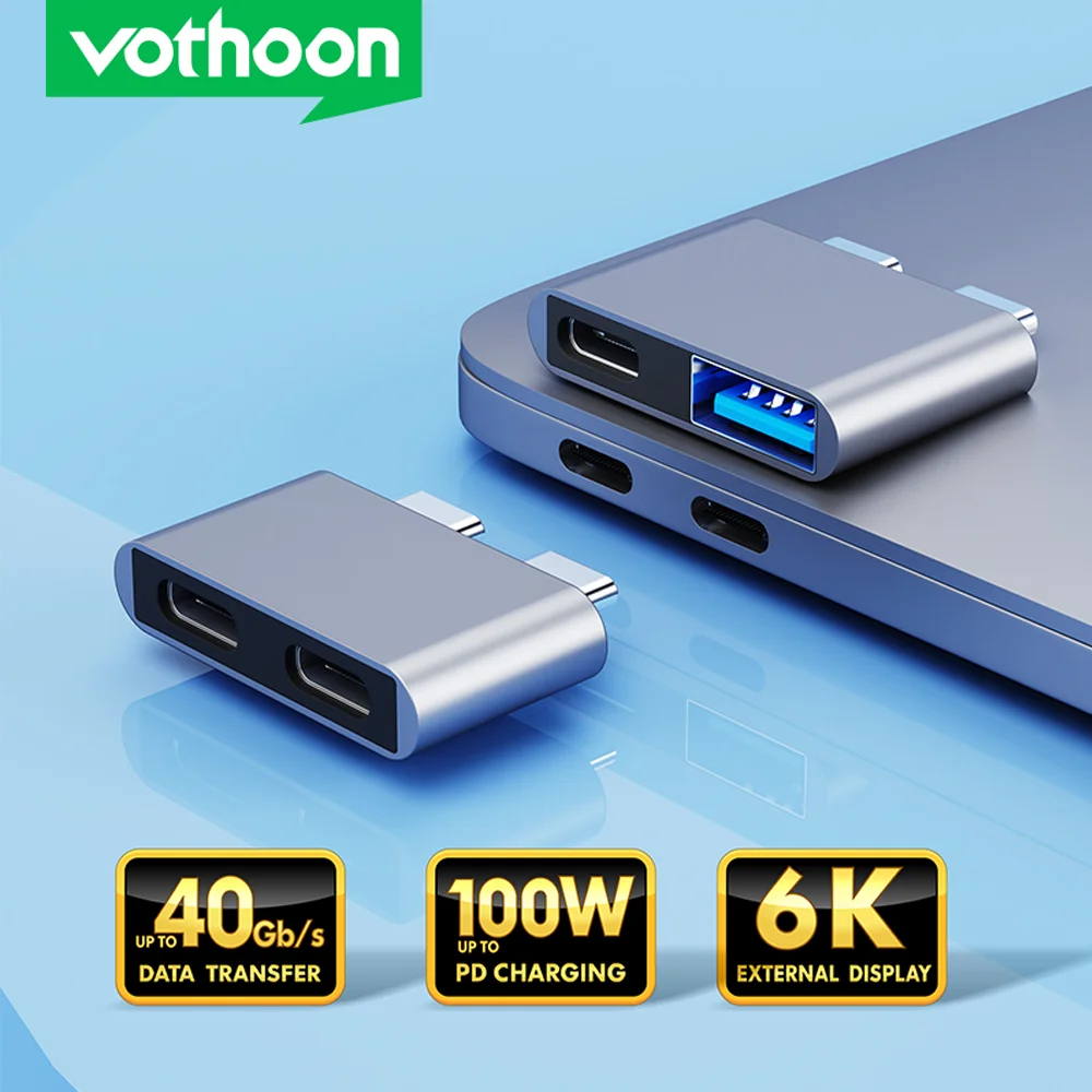 

USB-концентратор Vothoon 2 в 1 Thunderbolt 3 для USB C Расширенная защита USB-адаптер док-станция для MacBook Pro Air