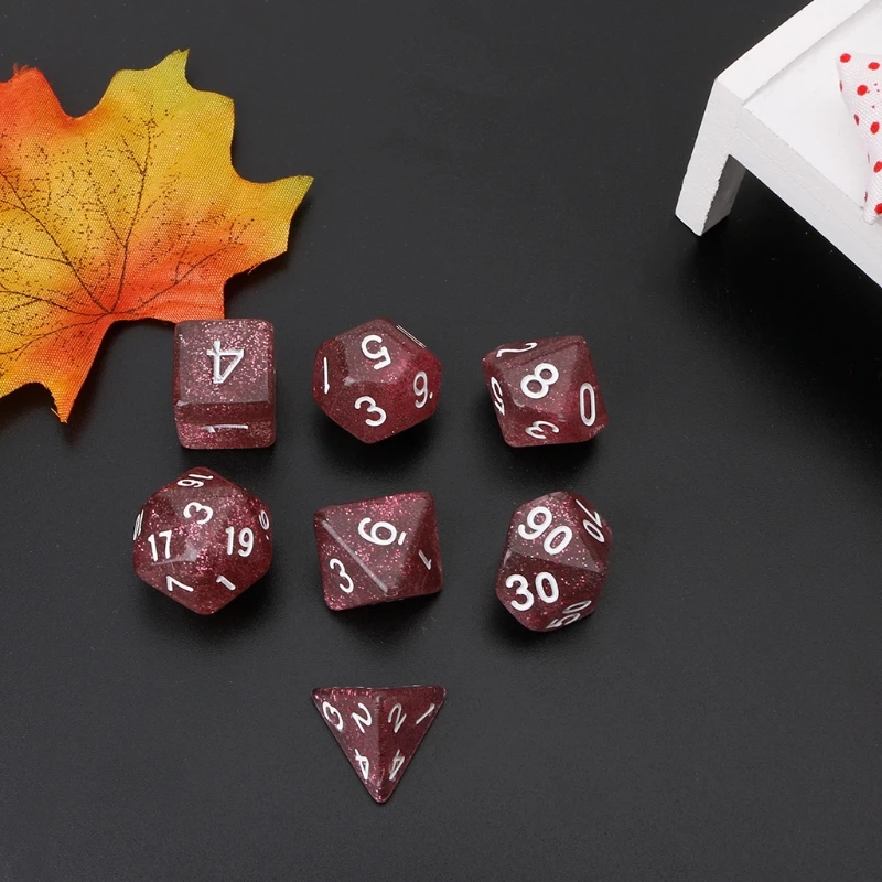 

918E 7Pcs Twinkling Polyhedral Dice For Dragon Pathfinder D20 D12 2xD10 D8 D6 D4